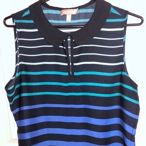 SLEEVELESS STRIPED COLLARED BLOUSE🖤💙💚